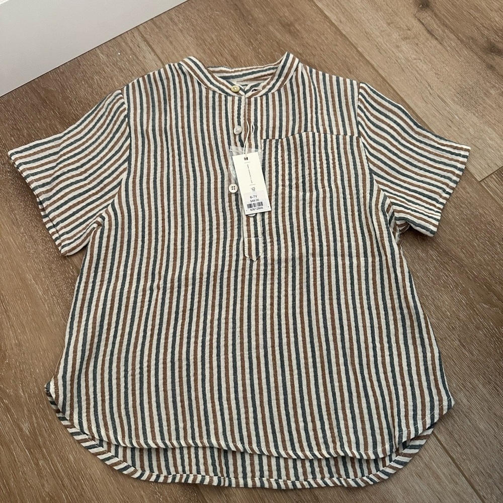 Rylee + Cru Brown, Blue and Cream Striped Kid’s Shirt